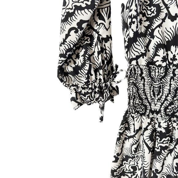 JUICY COUTURE Smocked Waist Black and White Printed Dress - Size Large - Picture 2 of 4